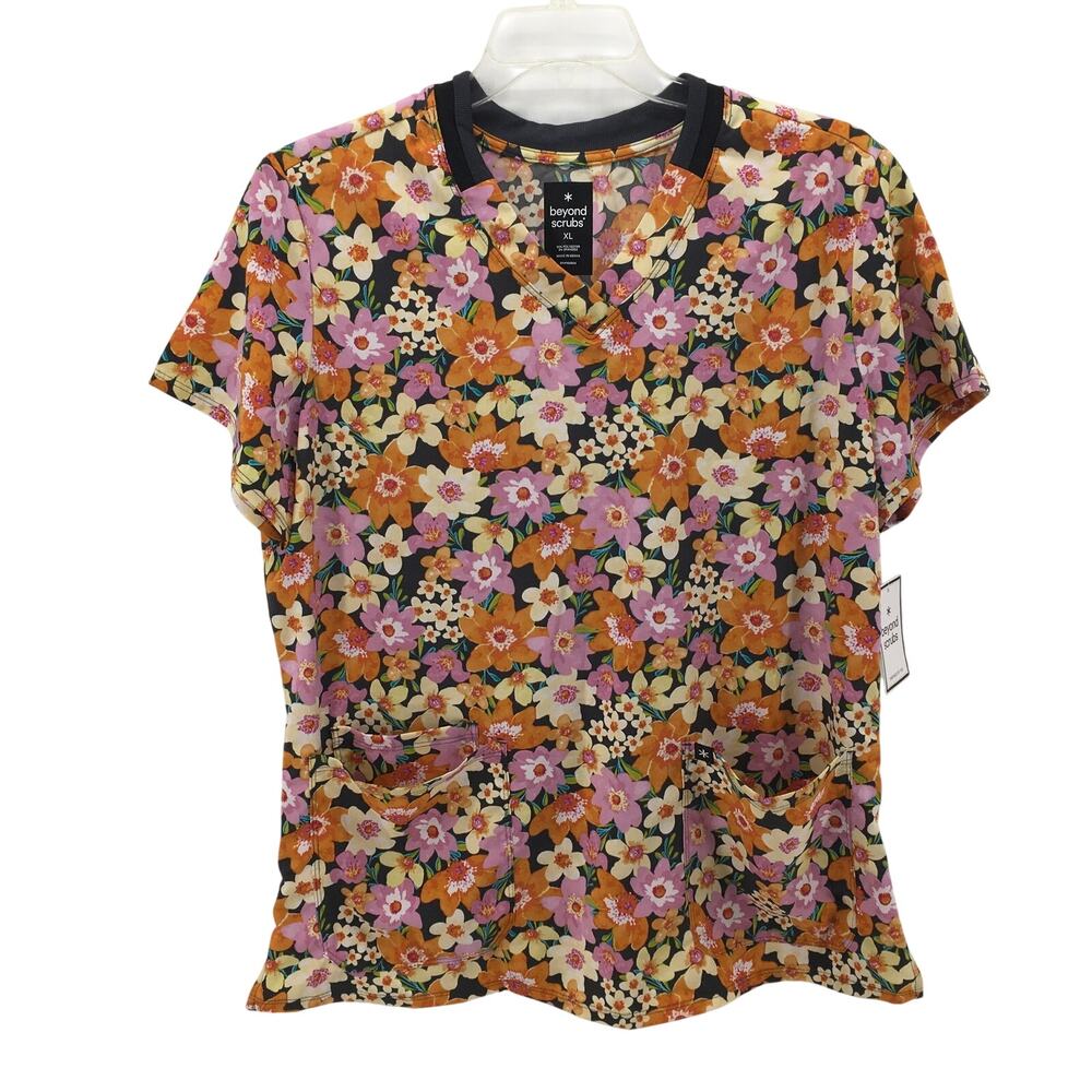 Beyond Scrubs NWT Extra Large Summer Bloom Flower Happy Dream V neck Top Nursing